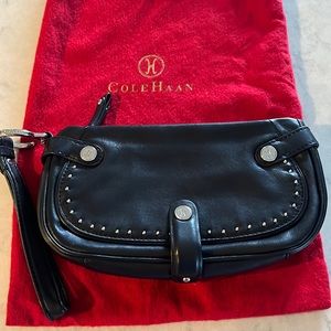 Cole Haan black leather studded wristlet perfect condition